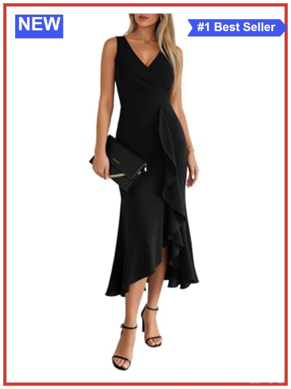 Sleeveless V Neck Bodycon Ruched Midi Dress Ruffle Hem Wrap Cocktail Party